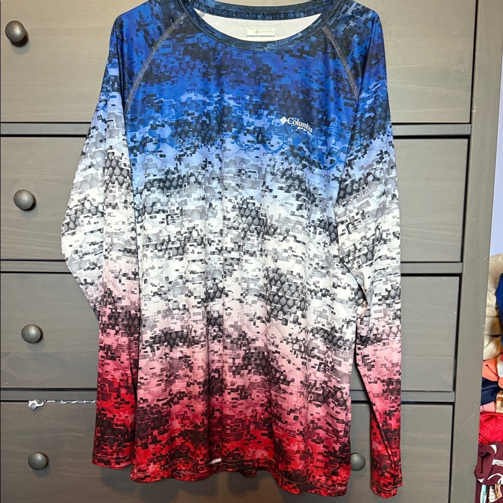 Columbia Digital Pattern Blue Red Long Sleeve Shirt